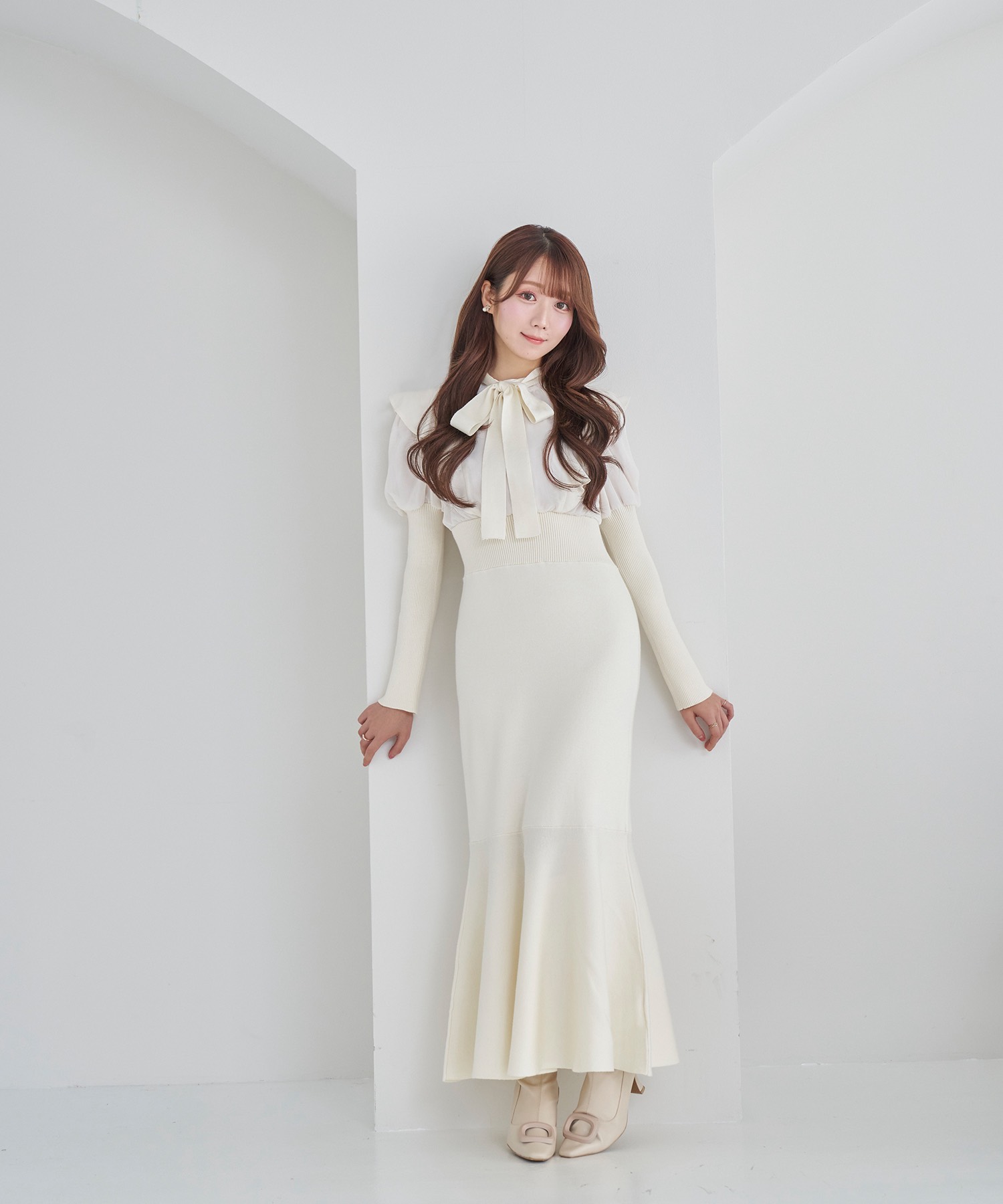 knit docking mermaid dress【white】