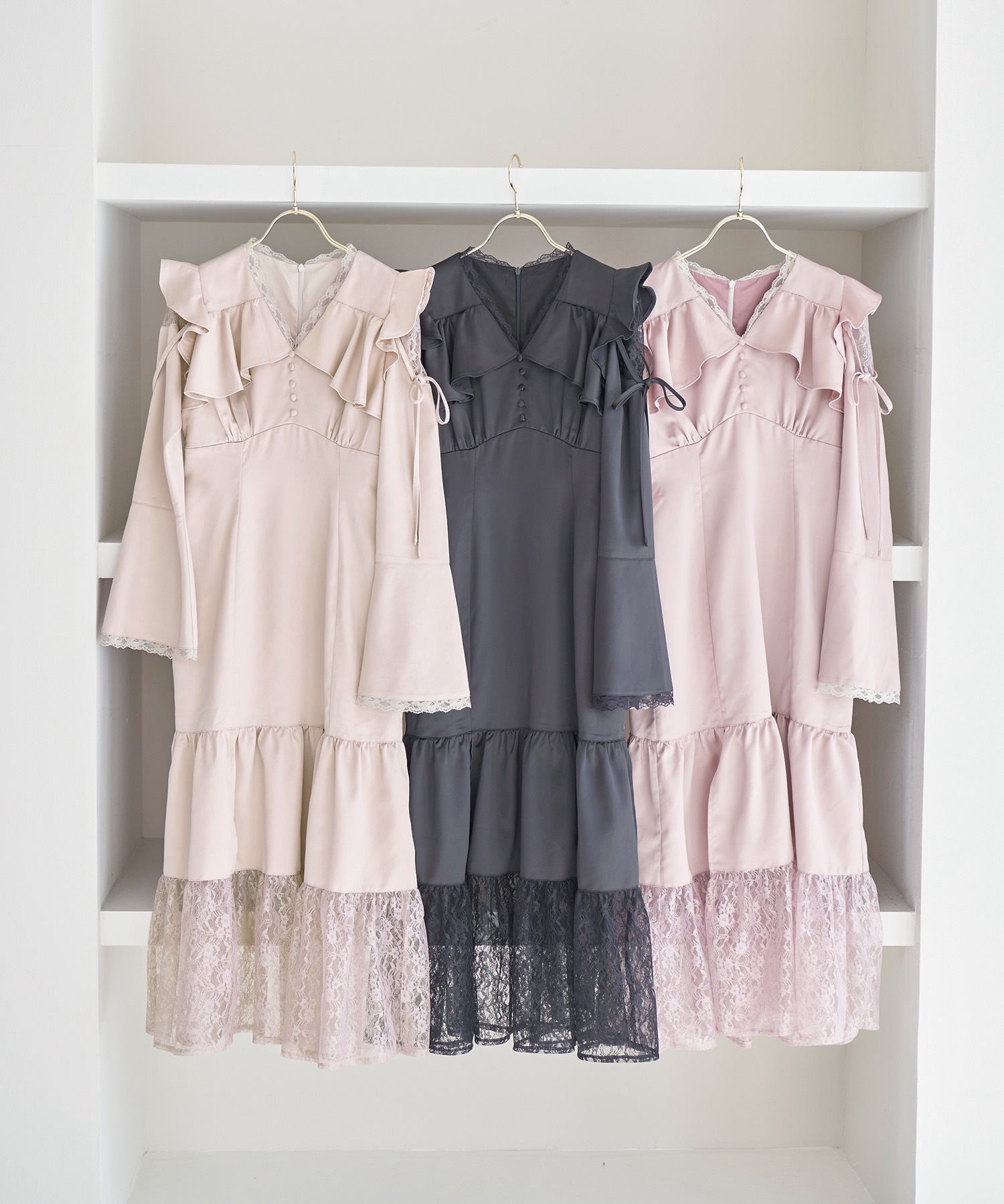 raffle slit lace switching dress【pink】