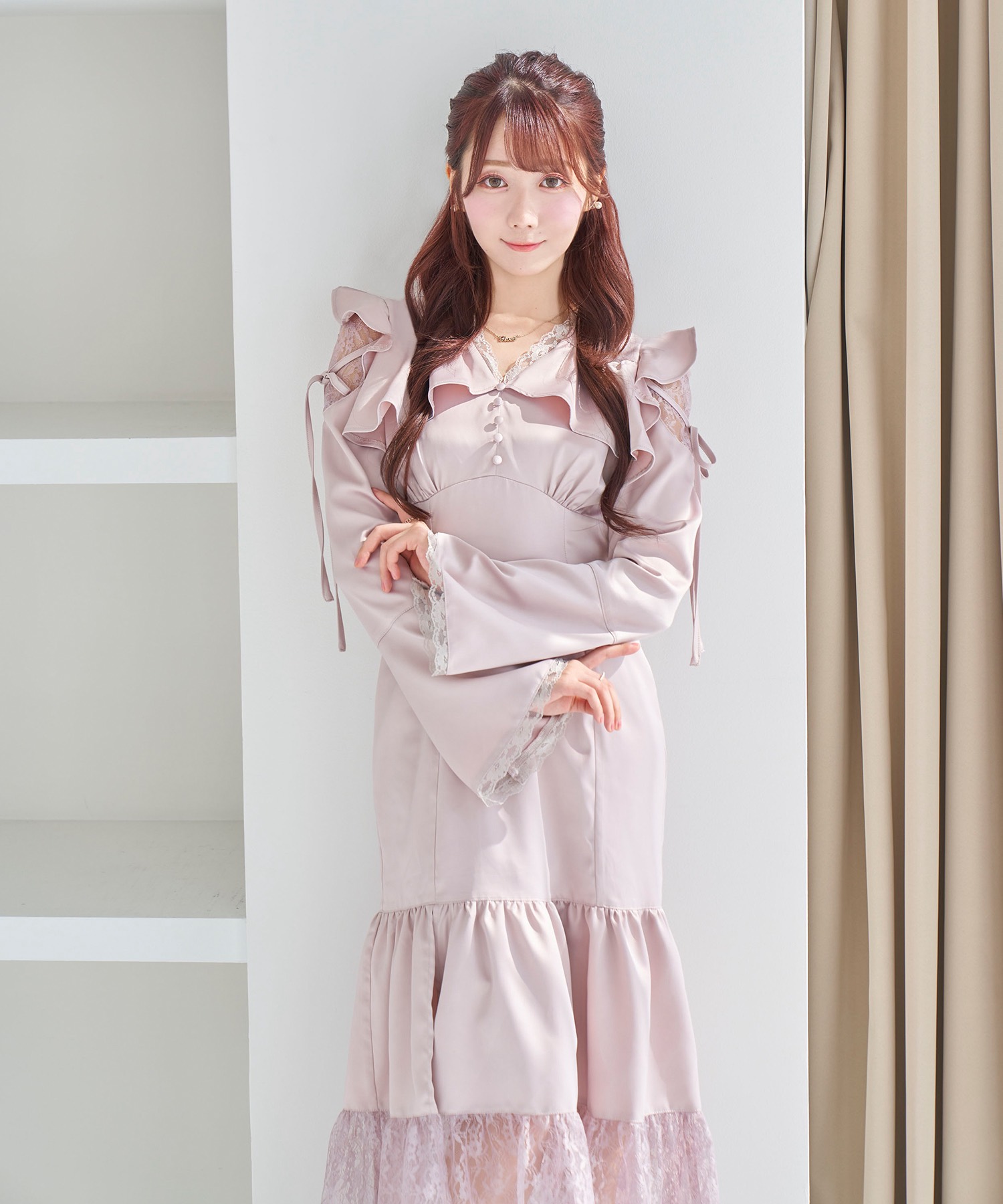 raffle slit lace switching dress【pink】 s