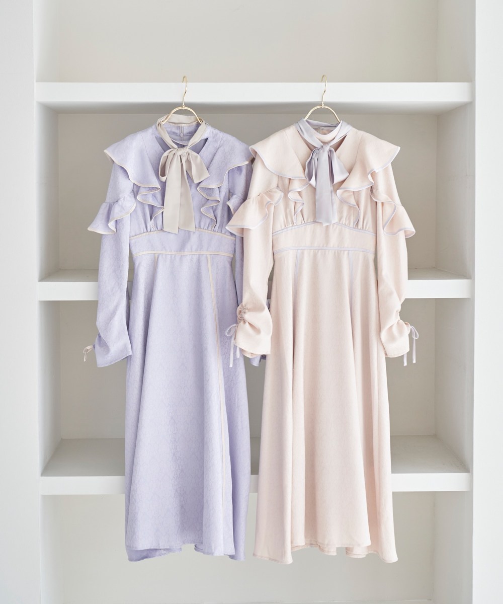 jacquard piping dress【ivory】 – BUNNY APARTMENT 