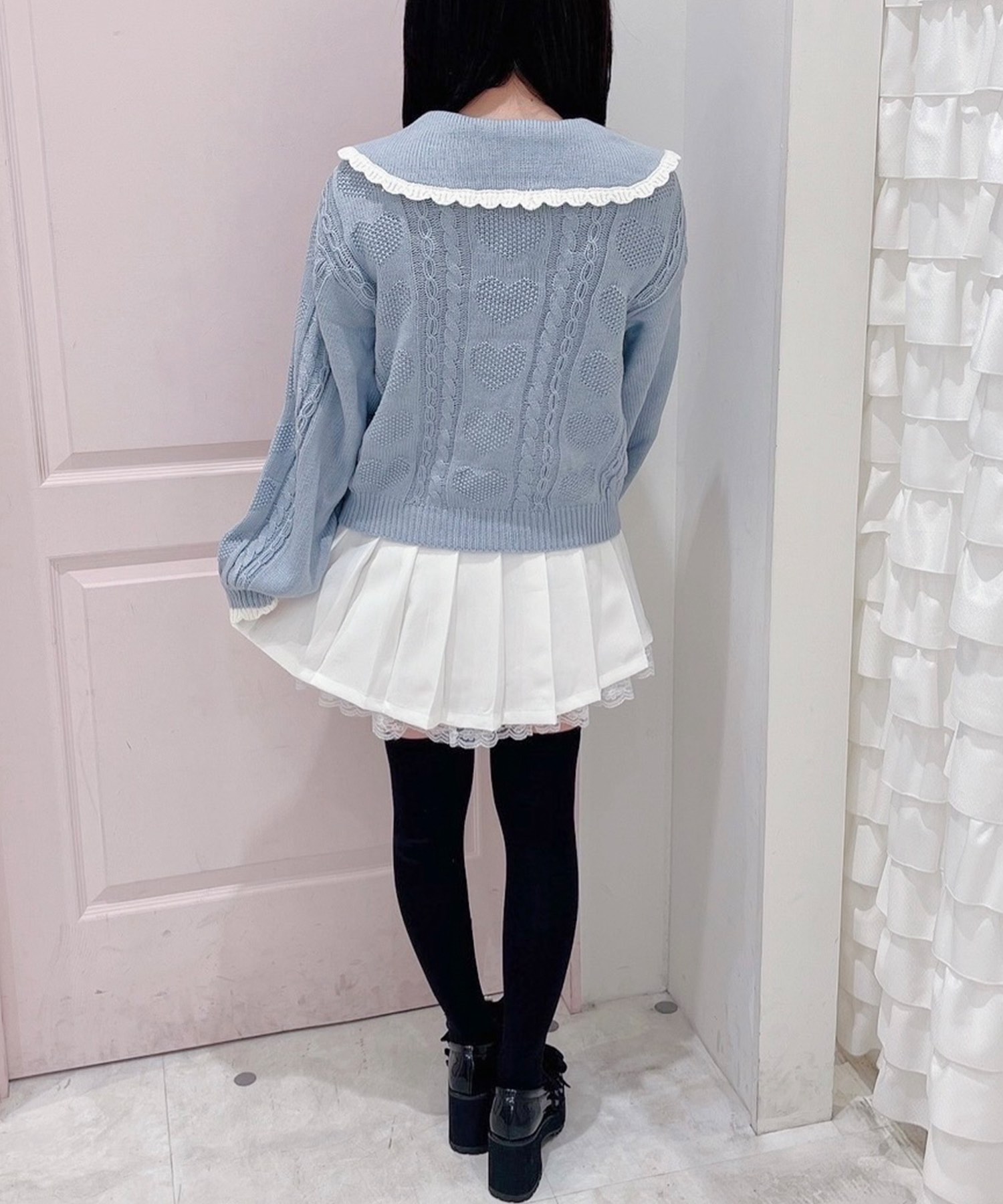 配色スカラップハートニットトップス