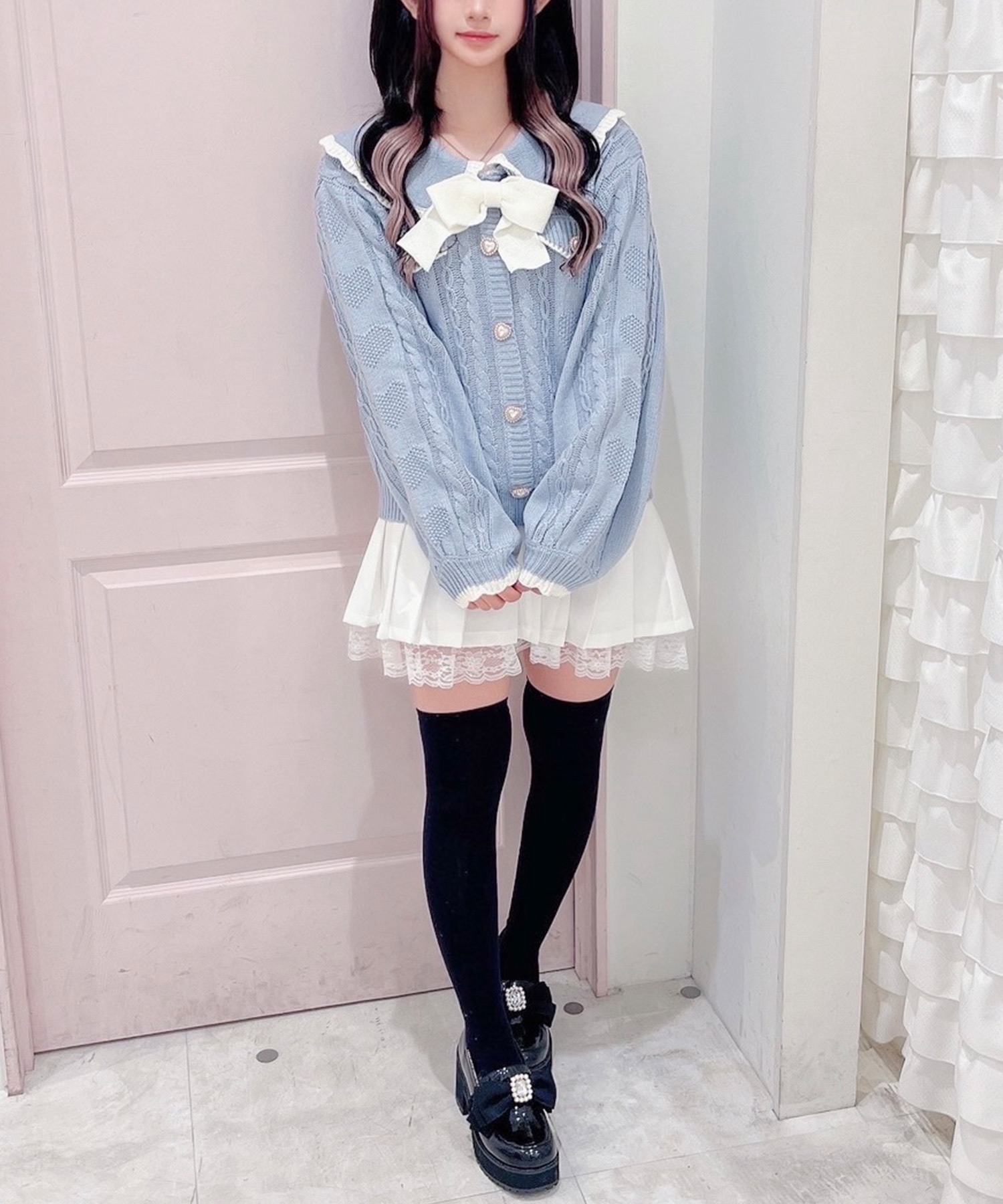 配色スカラップハートニットトップス