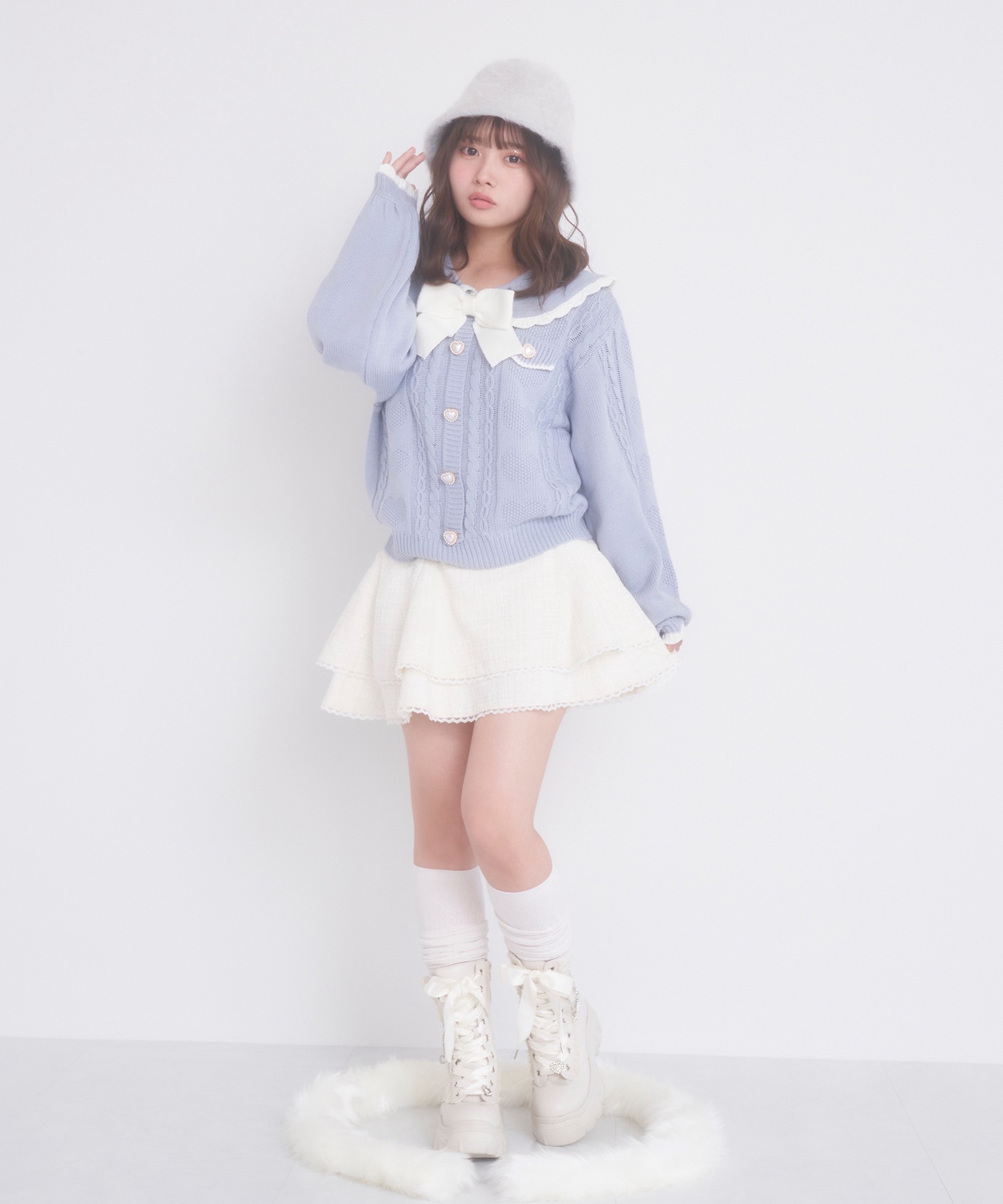 配色スカラップハートニットトップス