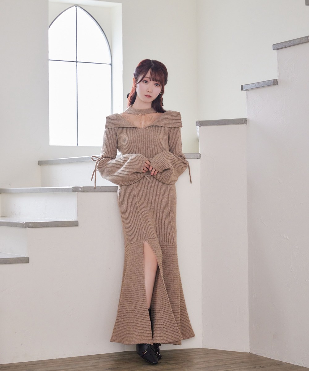 decollete lace knit set up