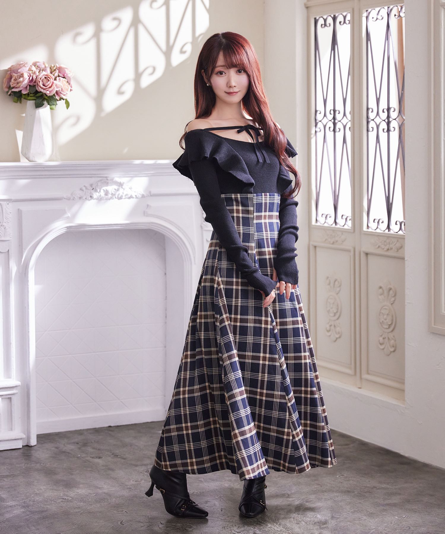 checkered×knit docking one piece – BUNNY APARTMENT