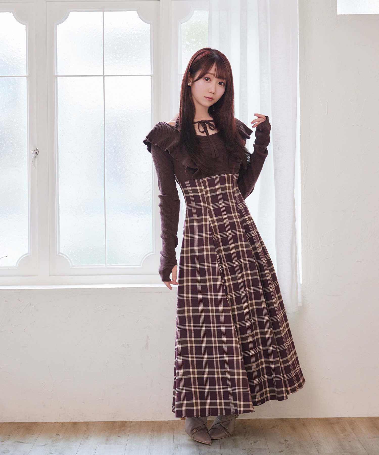 checkered×knit docking one piece – BUNNY APARTMENT