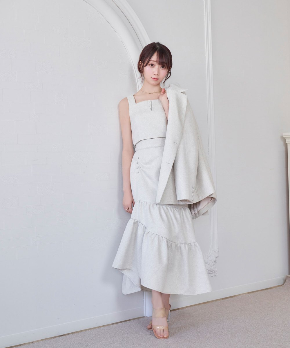 asymme tiered skirt set