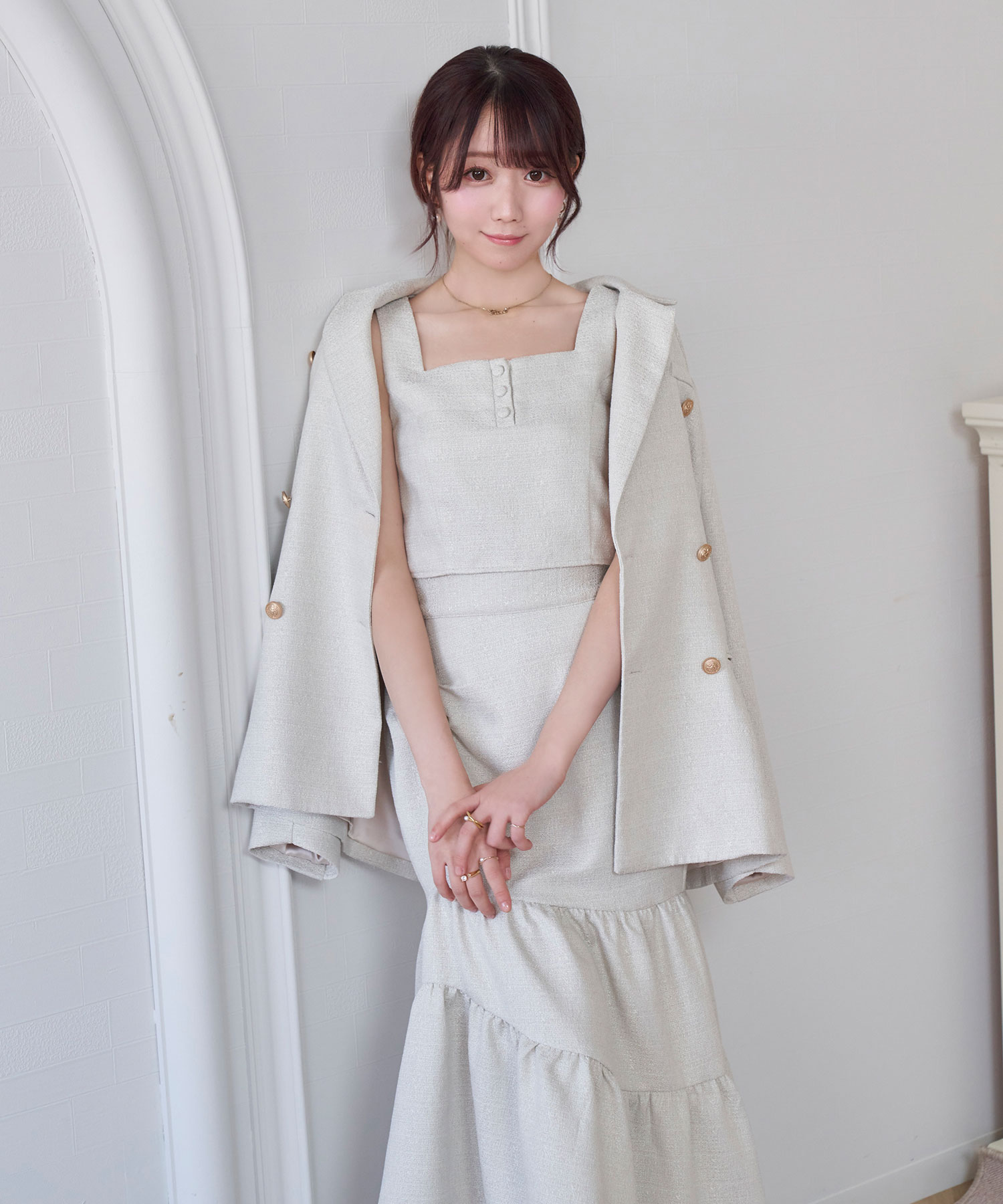 asymme tiered skirt set