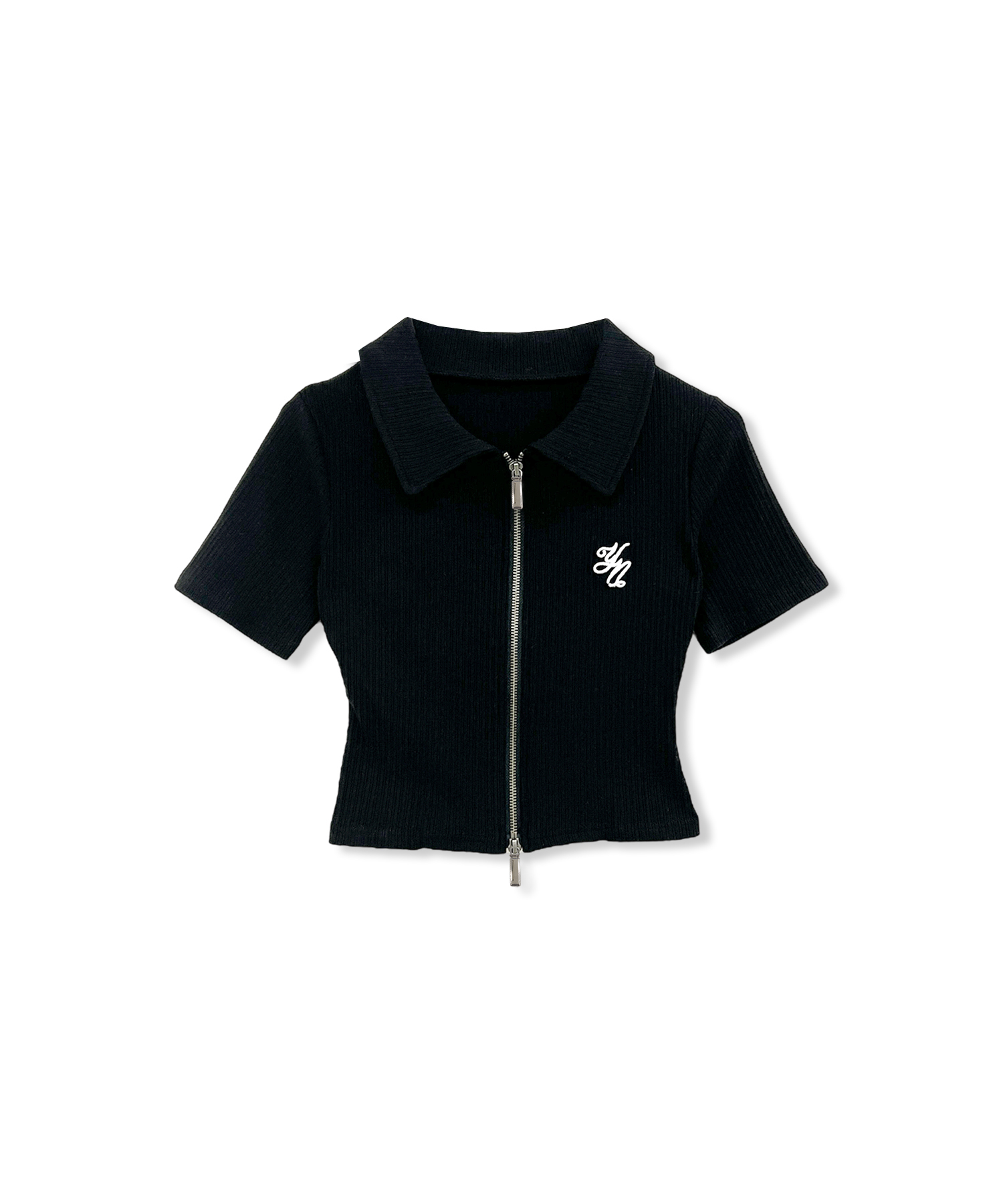 W ZIP CROPPED TOPS / BLACK