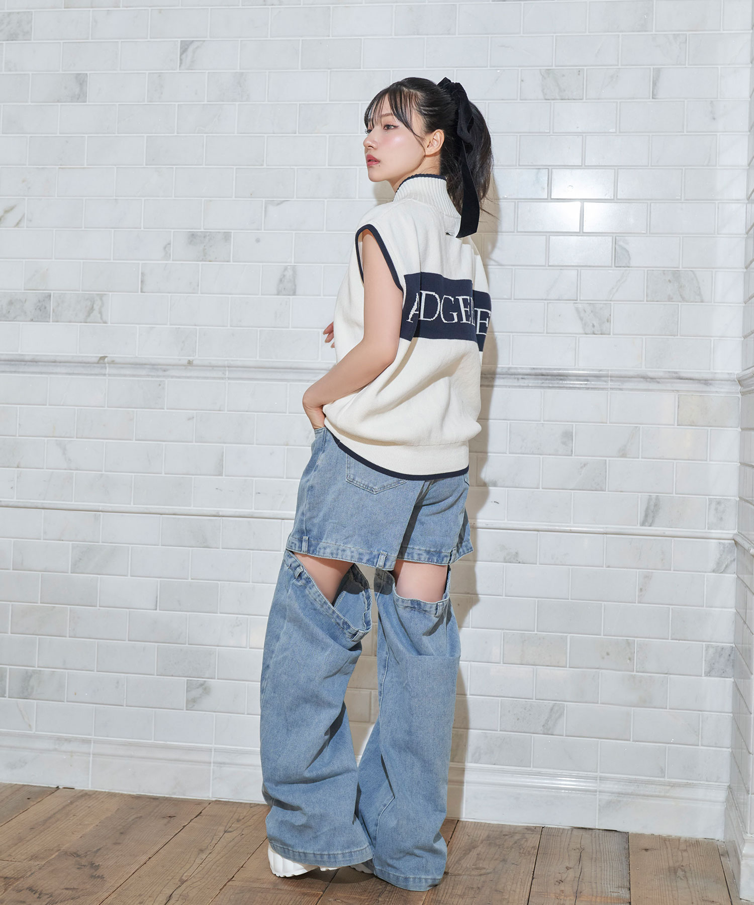collex / コレックス バックレースアップ畔編みベスト collex ベスト ジレ バックレースアップ畔編みベスト レディース
