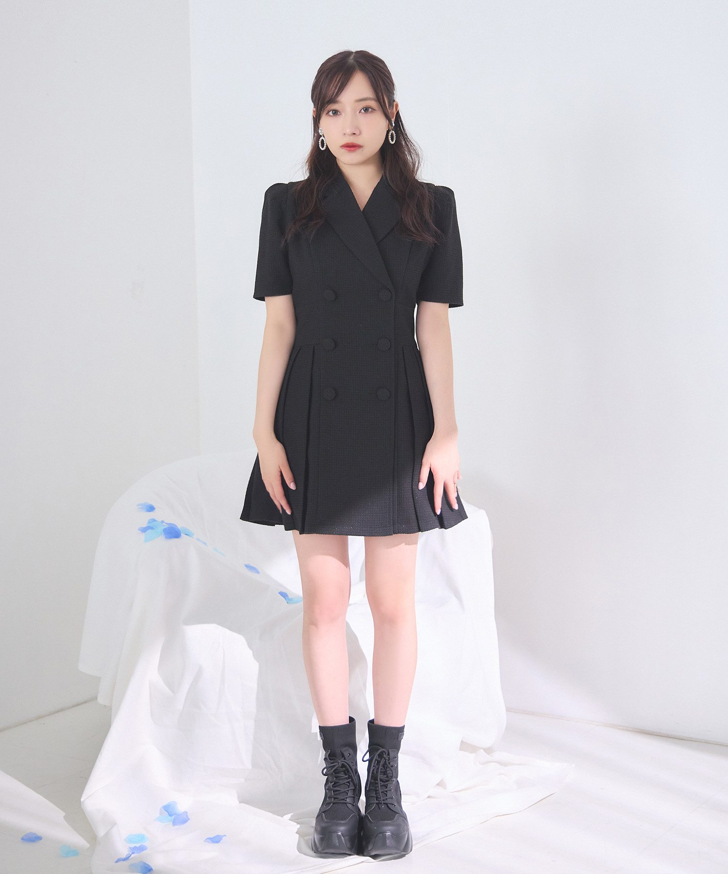 ナチュラルビューティー　ツイードリボンワンピース&ジャケット　ネイビー NATURAL BEAUTY BASIC 【スーツ2点SET】 ナチュラルビューティ