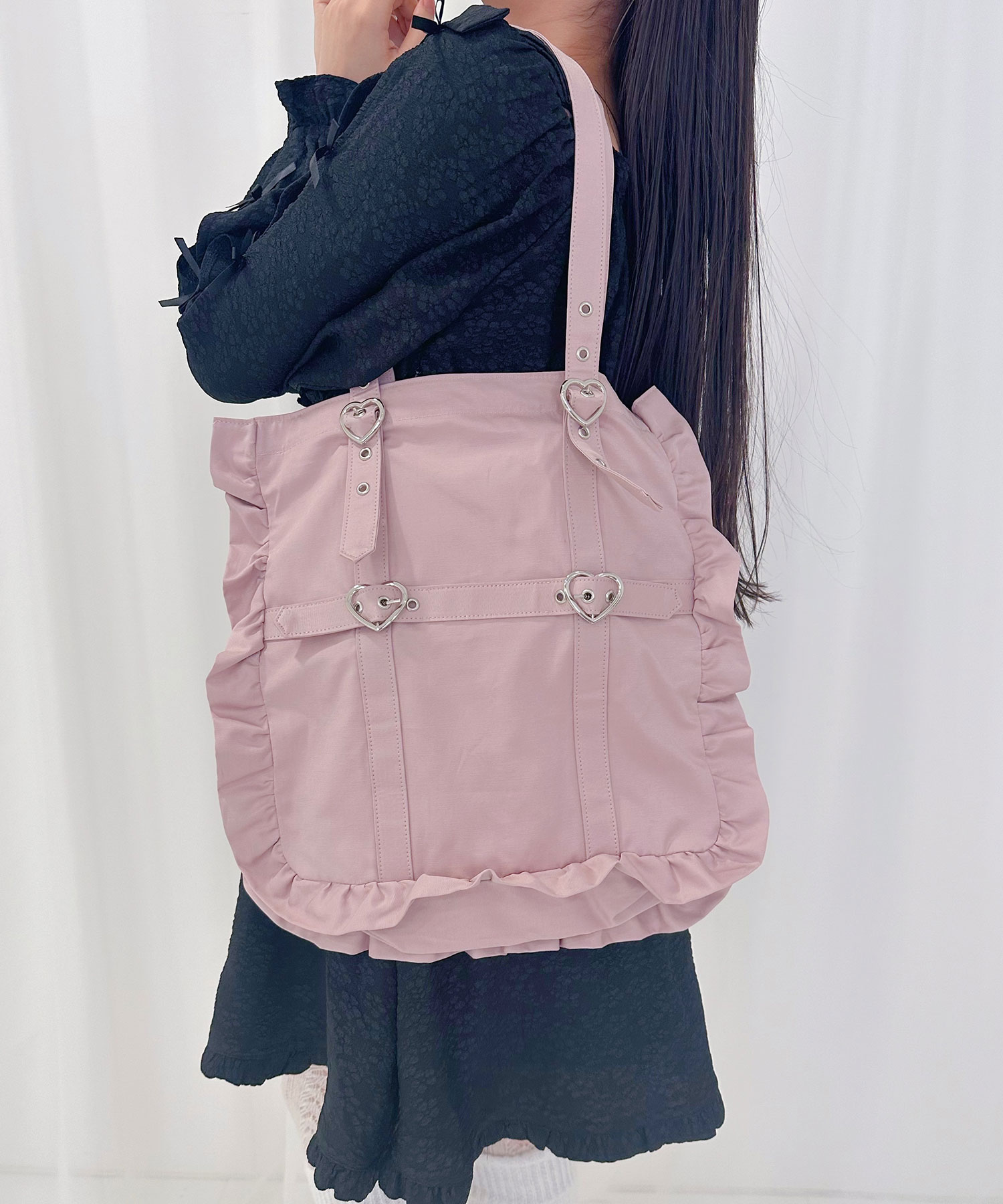 Honey Cinnamon トートバッグ ハート ハーネス フリル ピンク黒 ハートバックルハーネストートバッグ – BUNNY APARTMENT