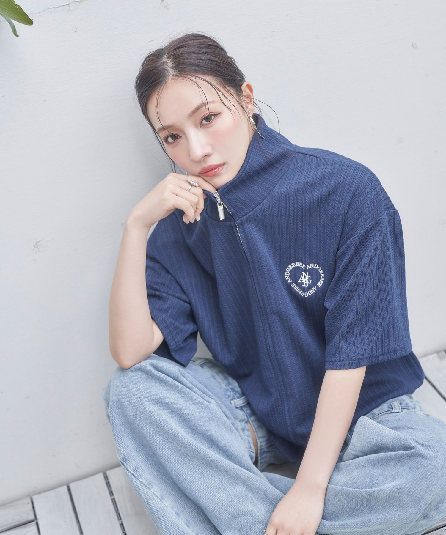 UNISEX フルジップケーブルトップス