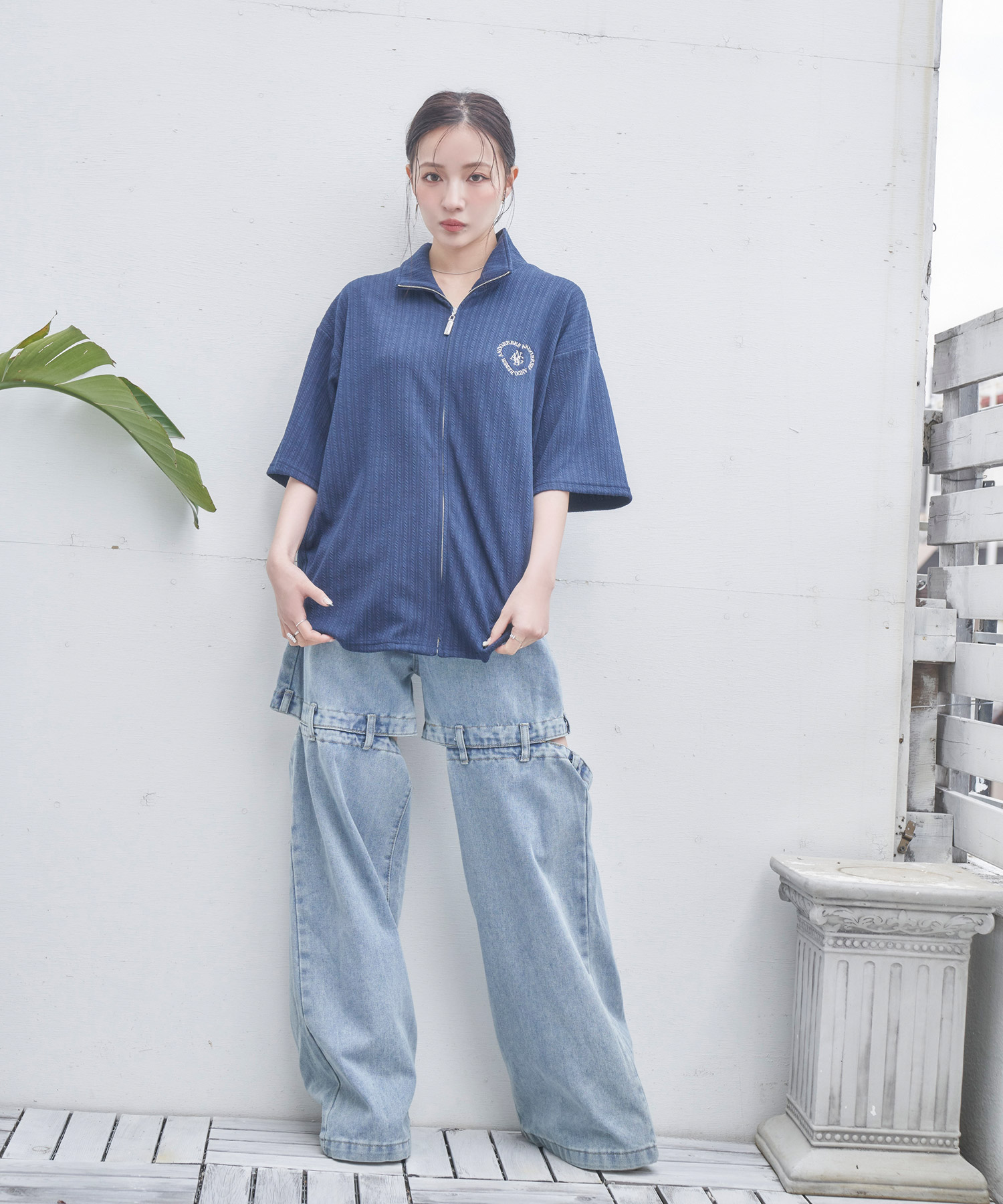 UNISEX フルジップケーブルトップス