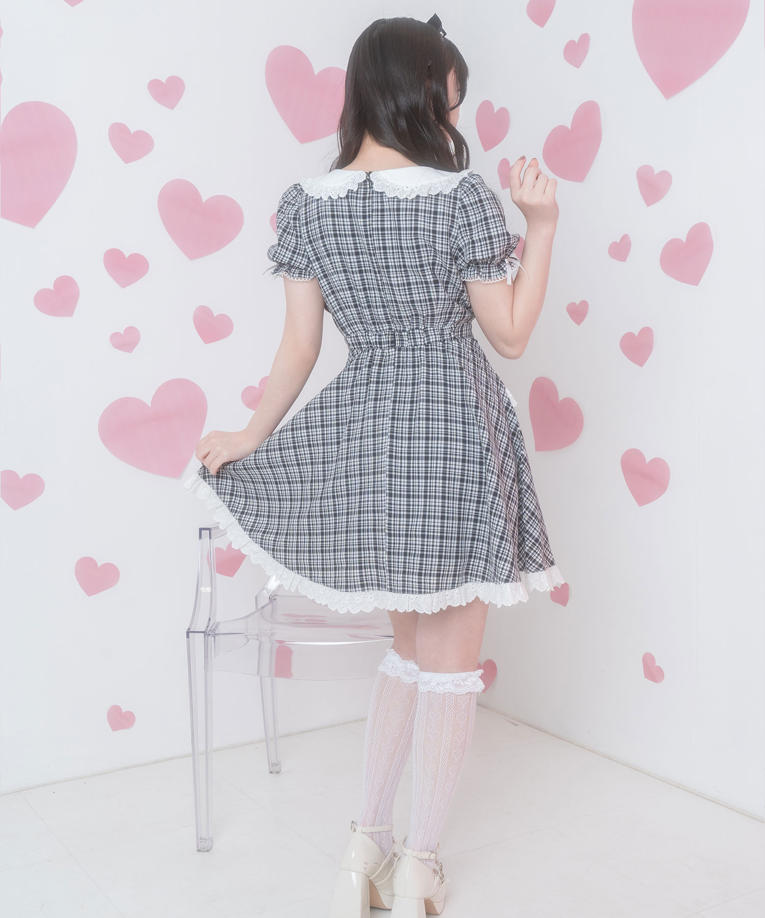 コットンフリルチェックワンピース