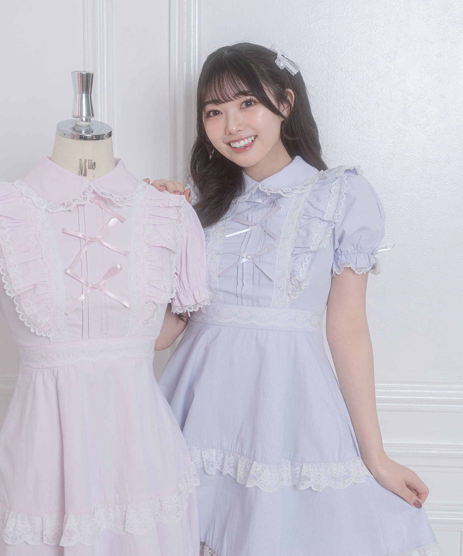 配色レースパステルカラーワンピース