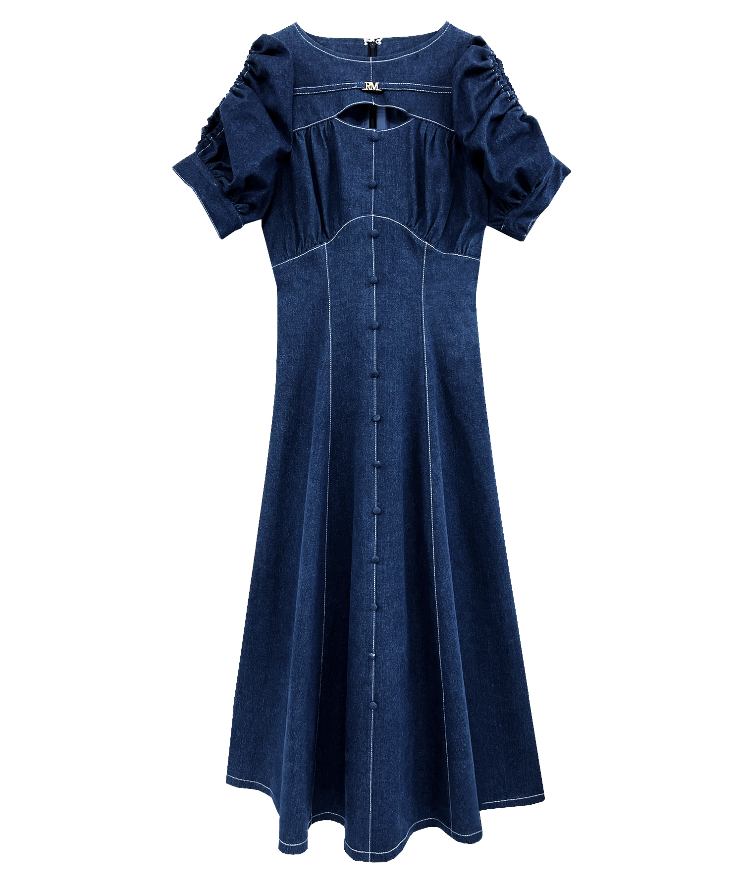 denim puff sleeves dress