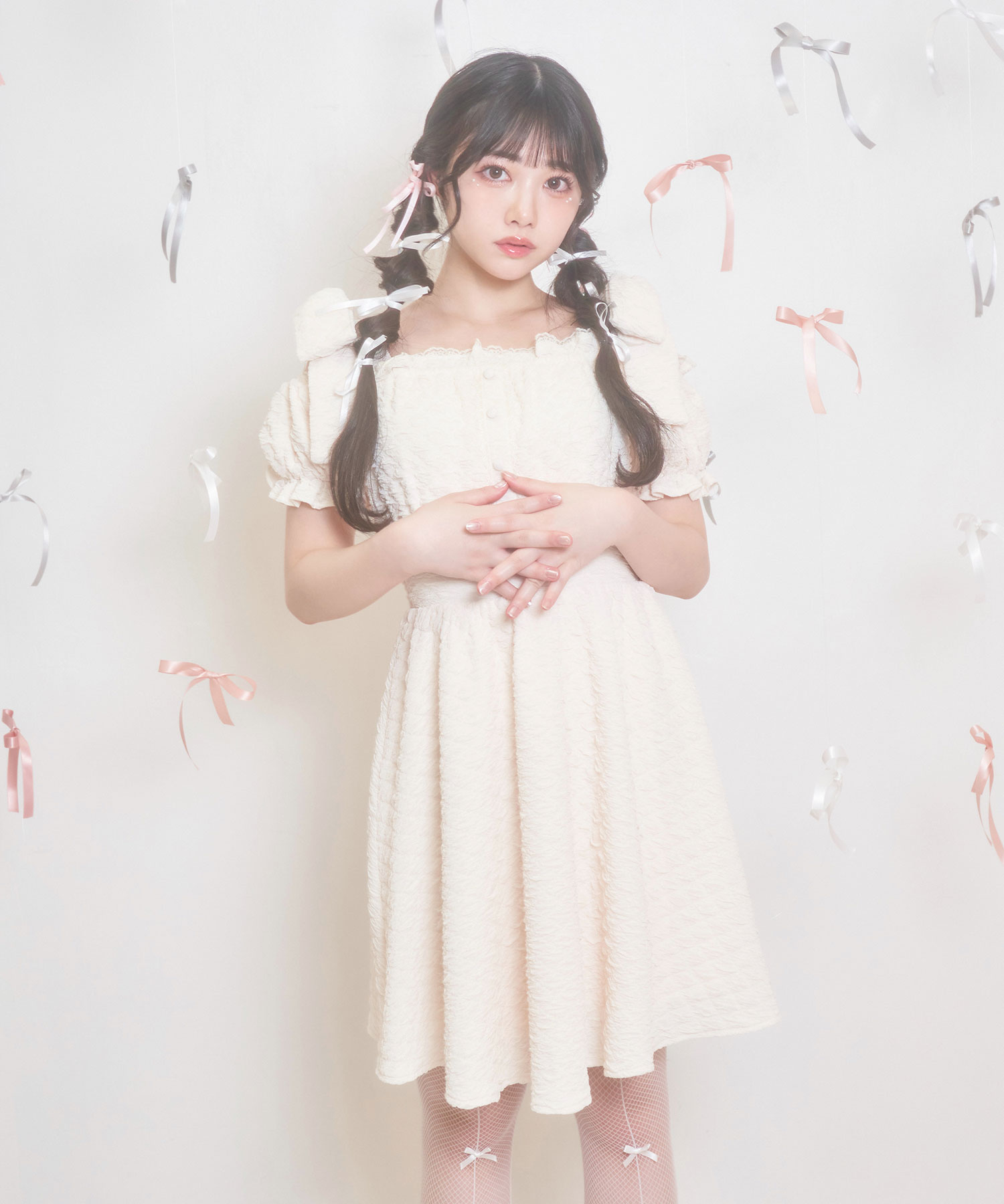 肩リボンストレッチワンピース