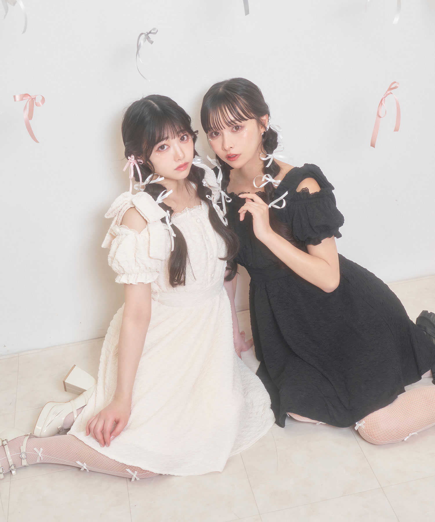 肩リボンストレッチワンピース