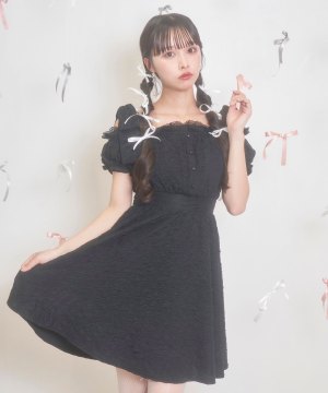肩リボンストレッチワンピース