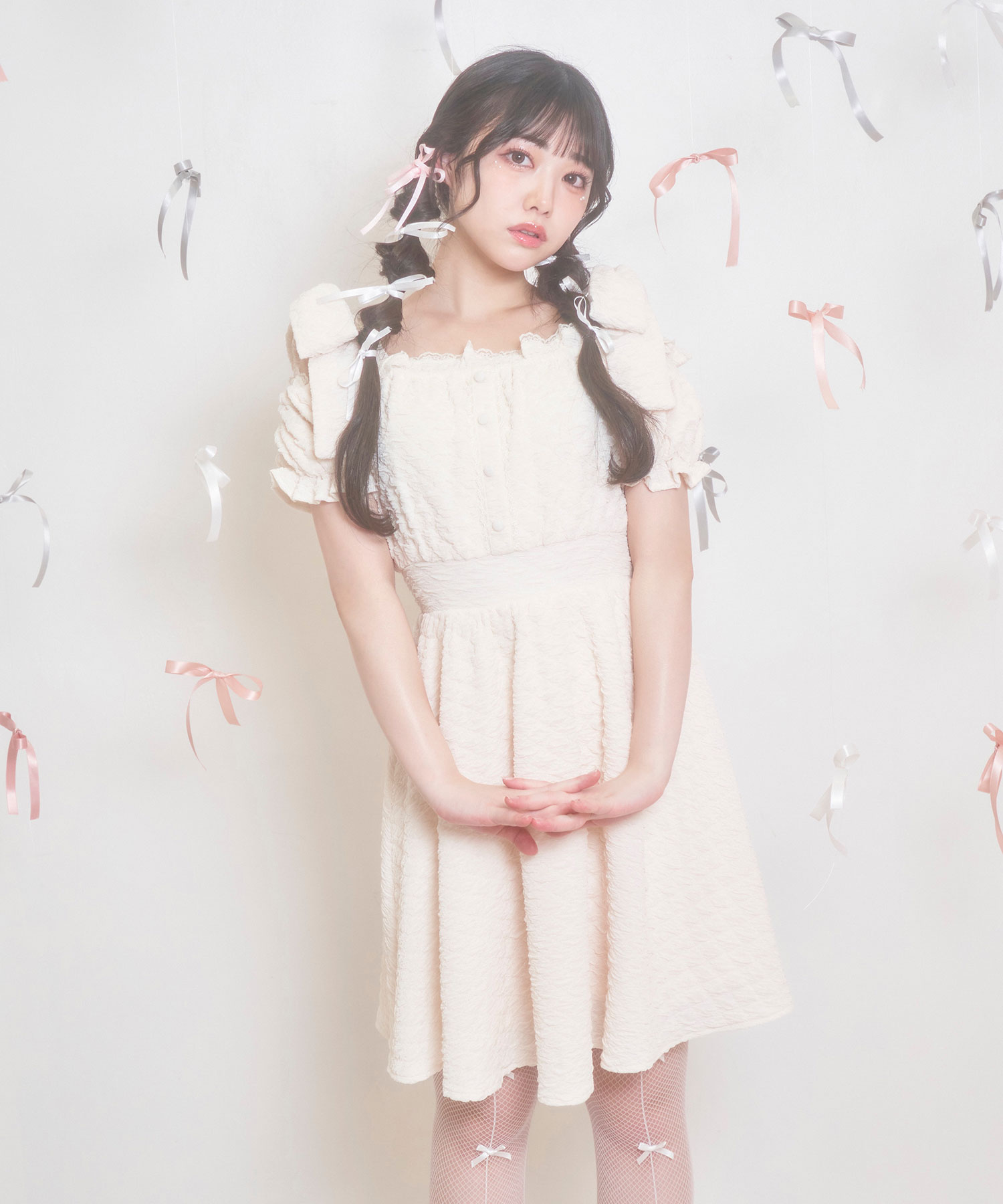 肩リボンストレッチワンピース