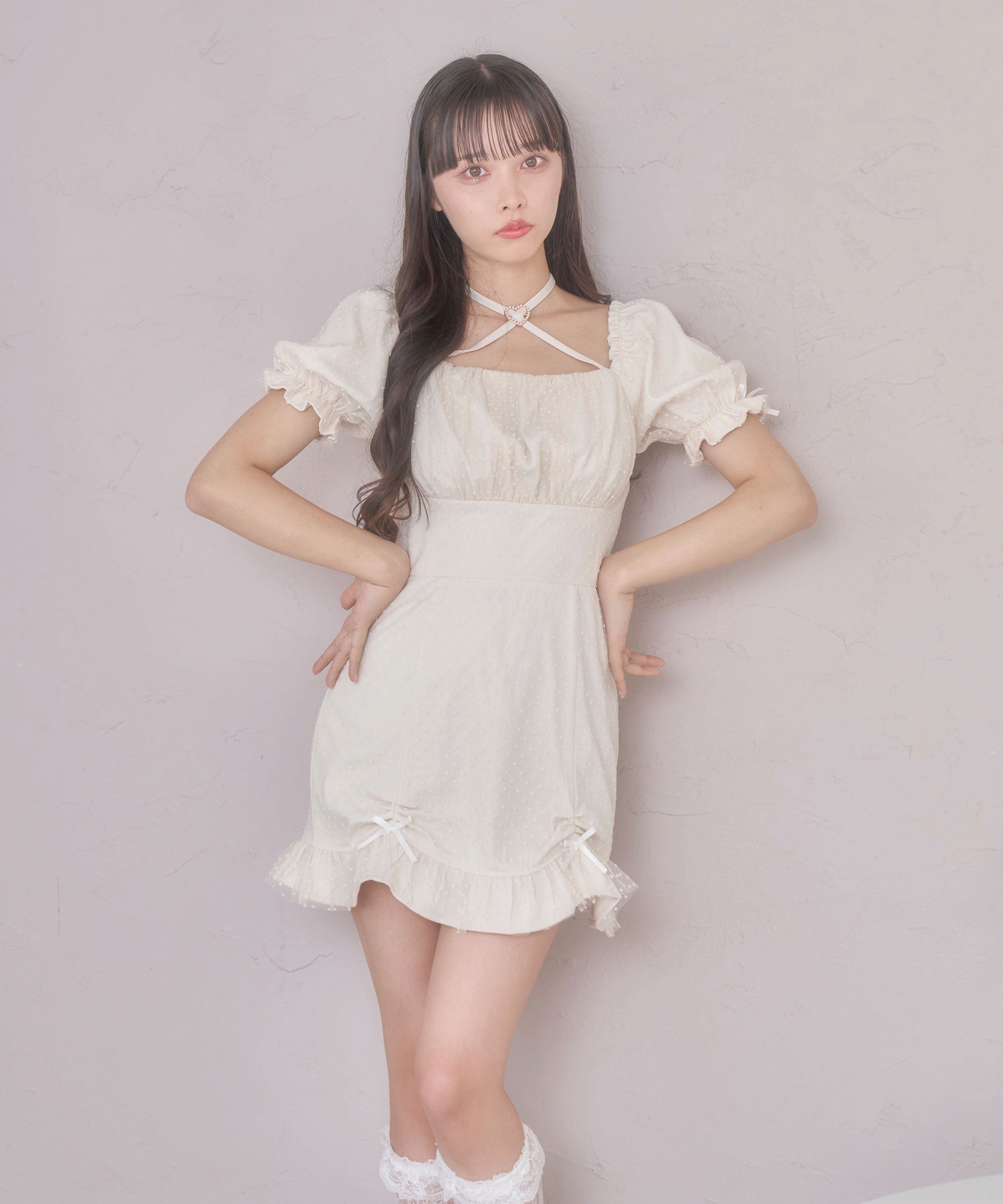 スクエアドットパフワンピース