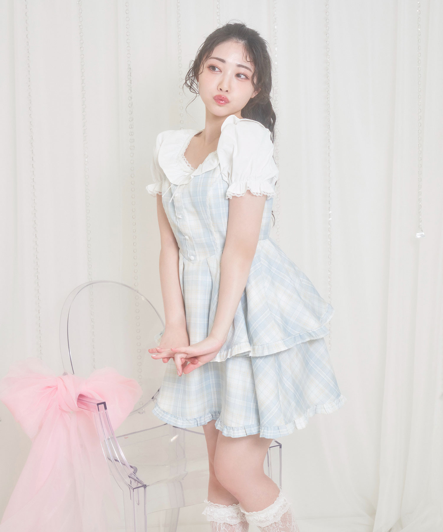 2段スカートチェックワンピース