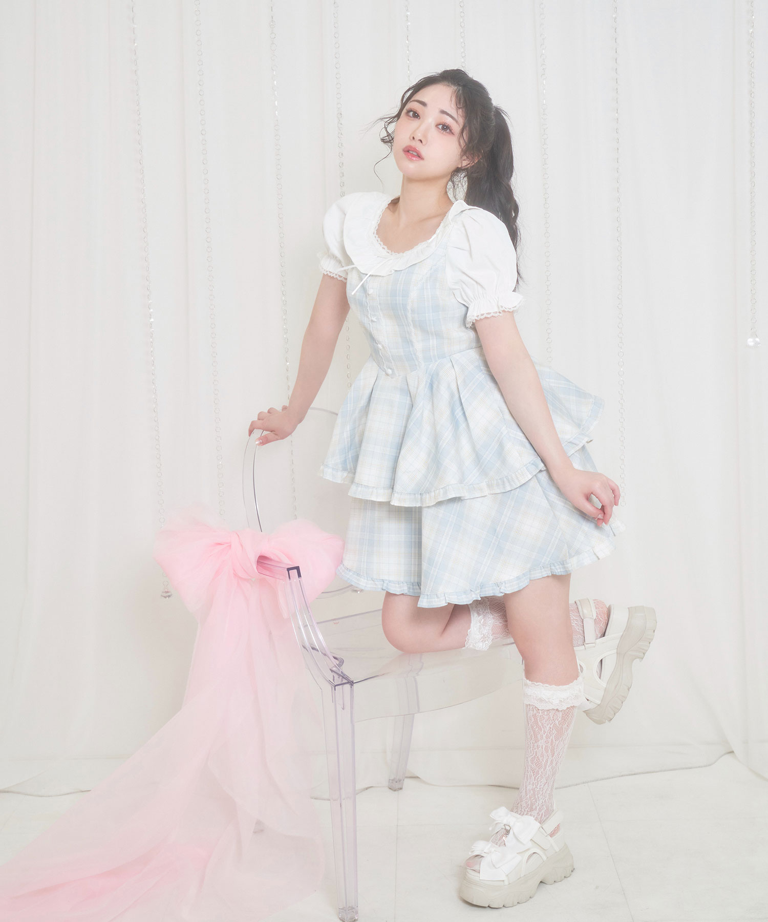 2段スカートチェックワンピース