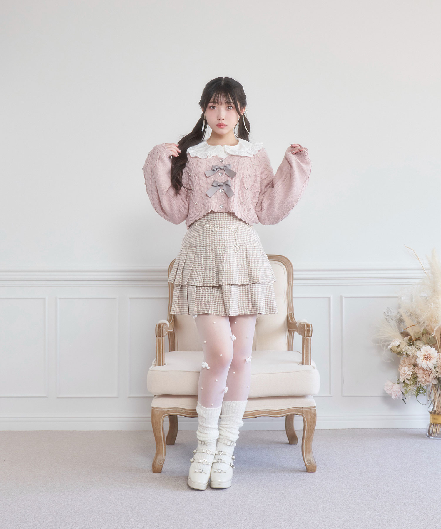 ハートビジューフェザーニットカーデセット – pium