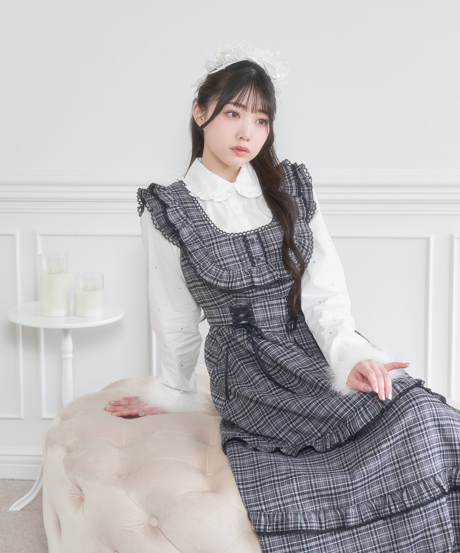 バックレースアップロングジャンパースカート