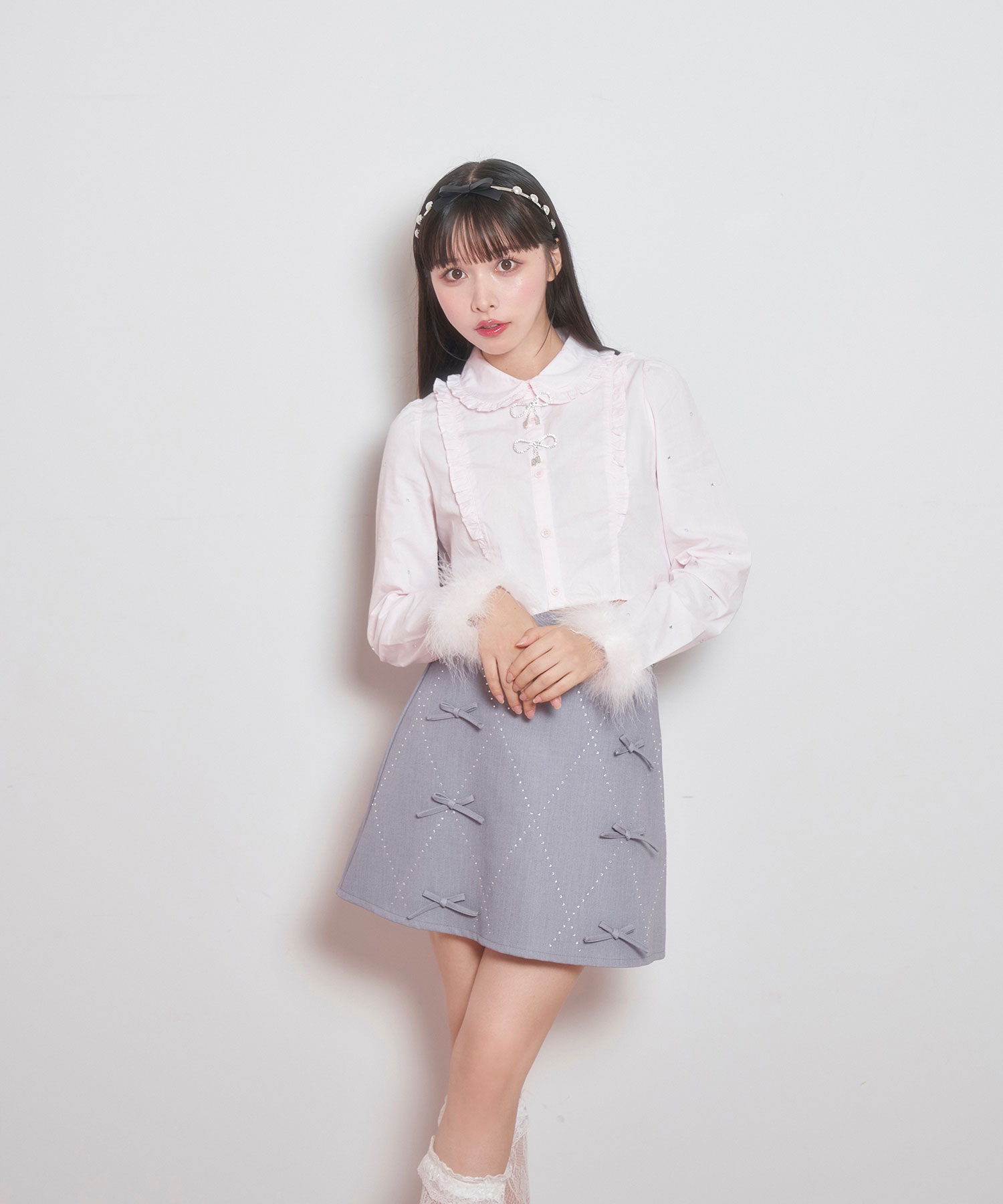 LIZLISA系♡ハシゴレース ポンポン ドットフロッキーポンチョ型ブラウス 黒 3つリボンフロントチョーカーブラウス ｜ LIZ LISA（リズリサ