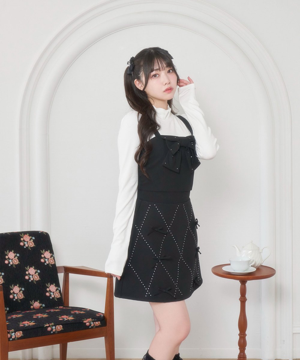 ラインストーンリボンビスチェ 台形スカート SET