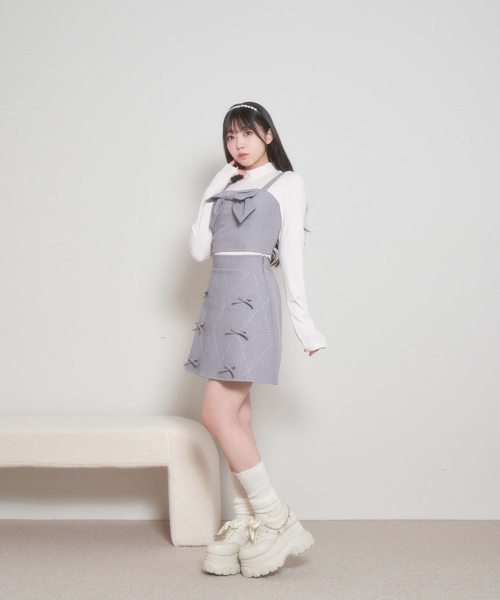 ラインストーンリボンビスチェ 台形スカート SET