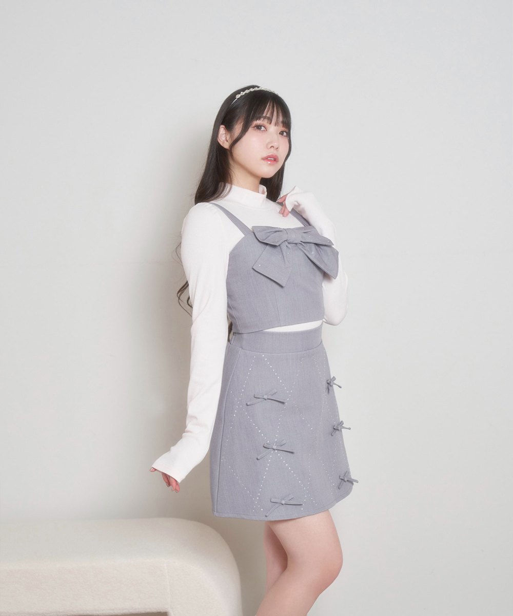 ラインストーンリボンビスチェ 台形スカート SET