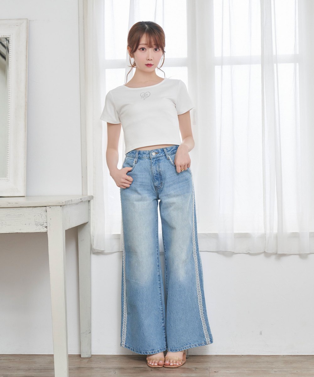 lace line denim pants