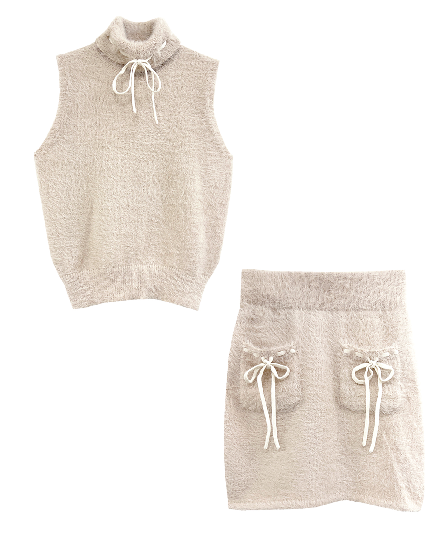 Frill Ribbon Knit Jacket Set