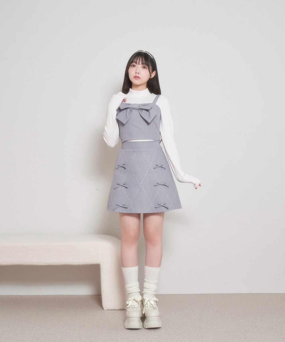 ラインストーンリボンビスチェ 台形スカート SET