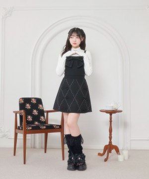 ラインストーンリボン台形スカート