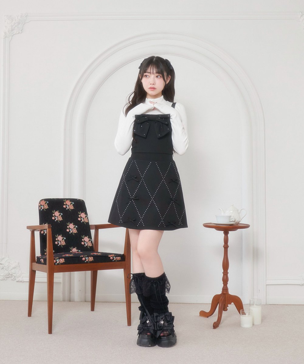 ラインストーンリボンビスチェ 台形スカート SET