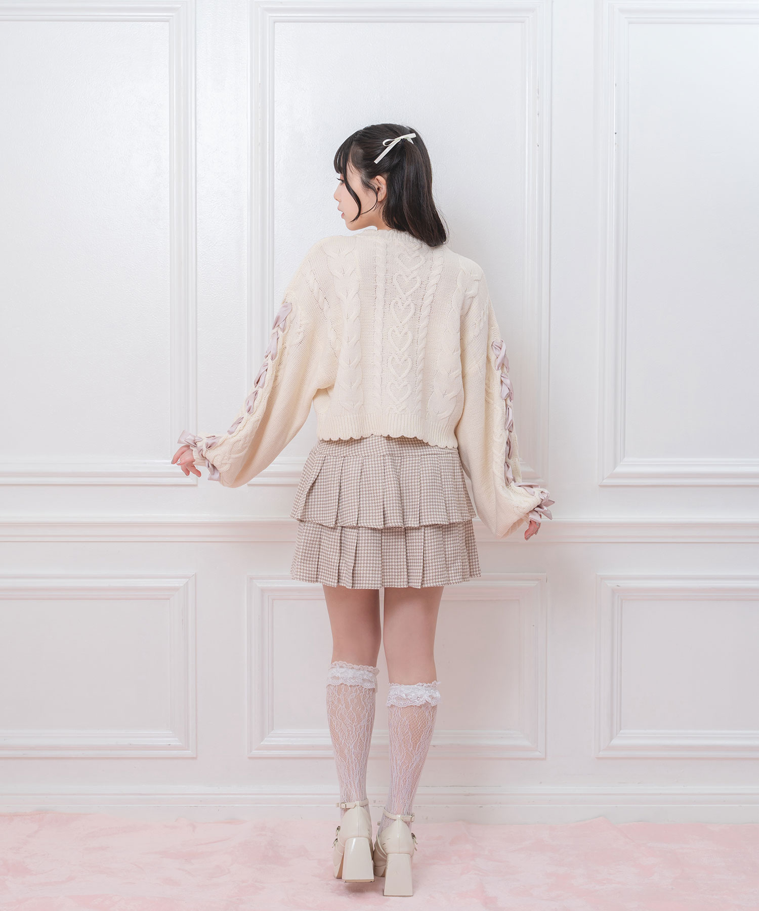 美品 ルネ チェック リボン ビジュー カーディガン トップス Rene
