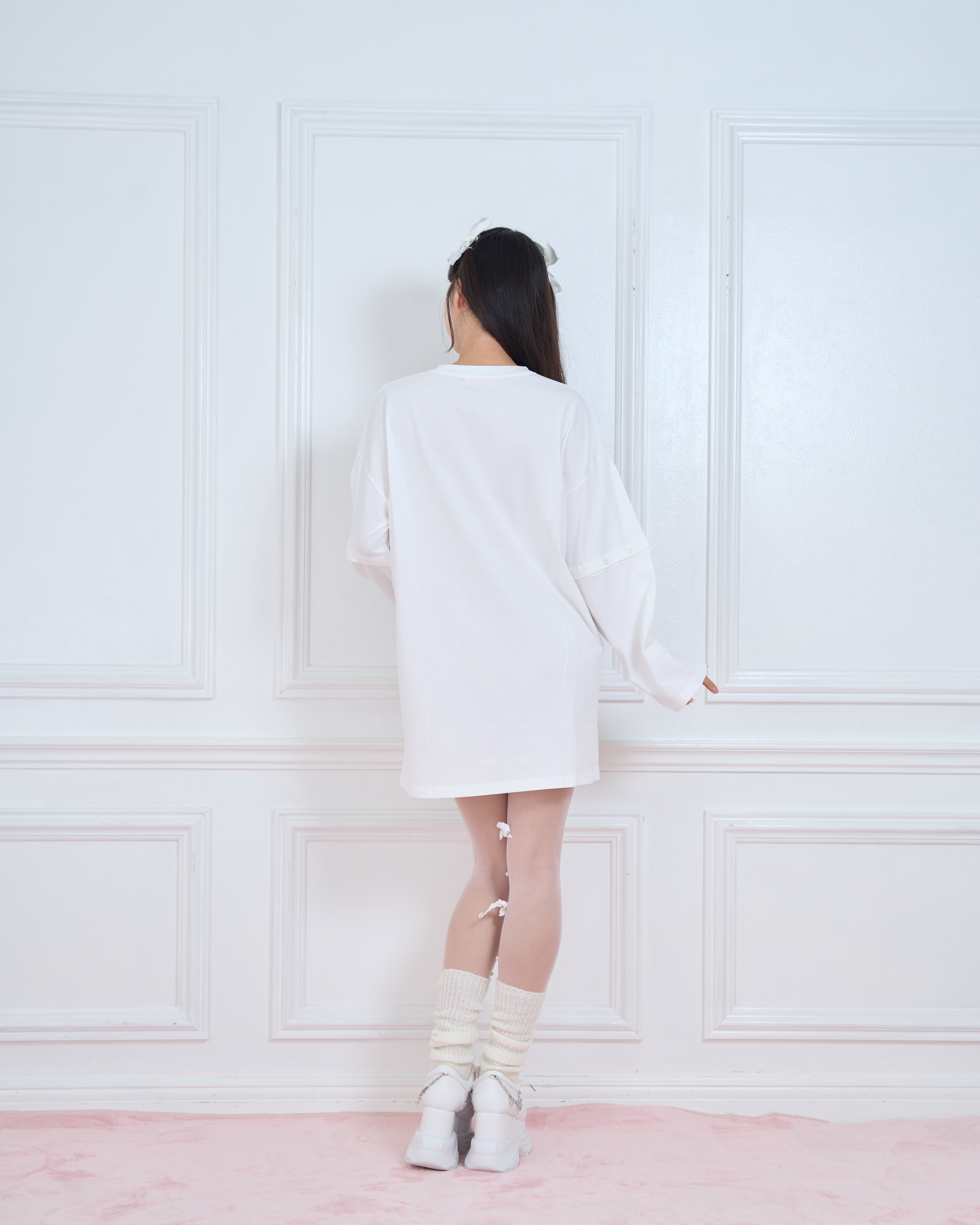 pink ribbon 袖スリットロンT