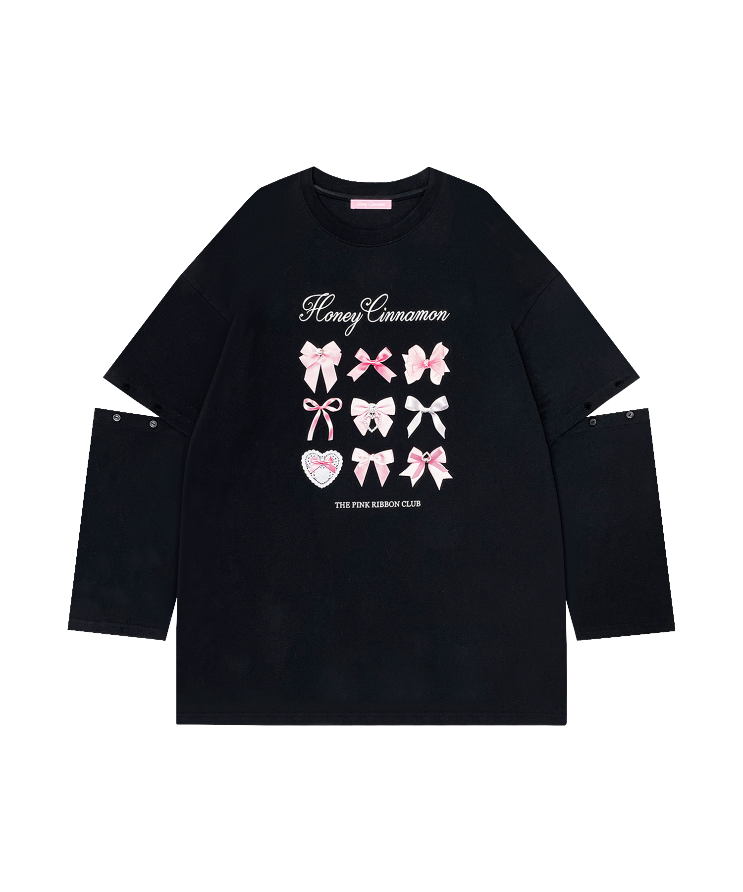 pink ribbon 袖スリットロンT