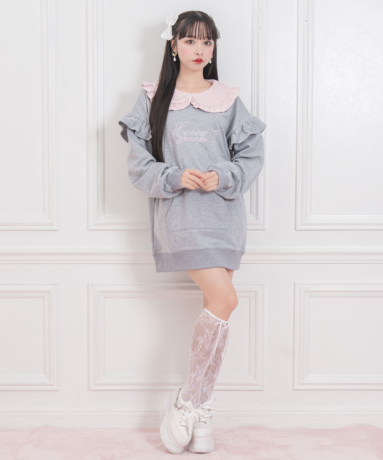 ロゴ刺繍配色トレーナーワンピース