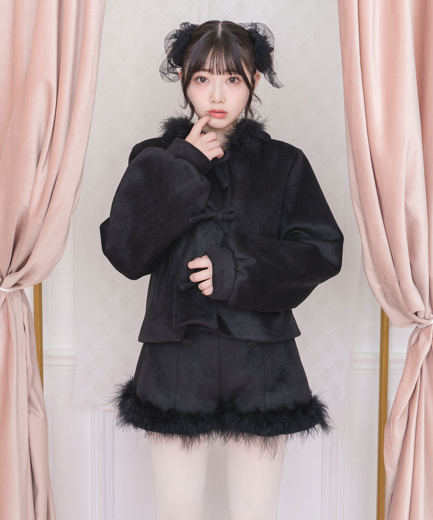 yori ヨリ　フードリボンショートコート　ピンクベージュ　38 Mサイズ yori ヨリ フードリボンショートコート ピンクベージュ 38 Mサイズ