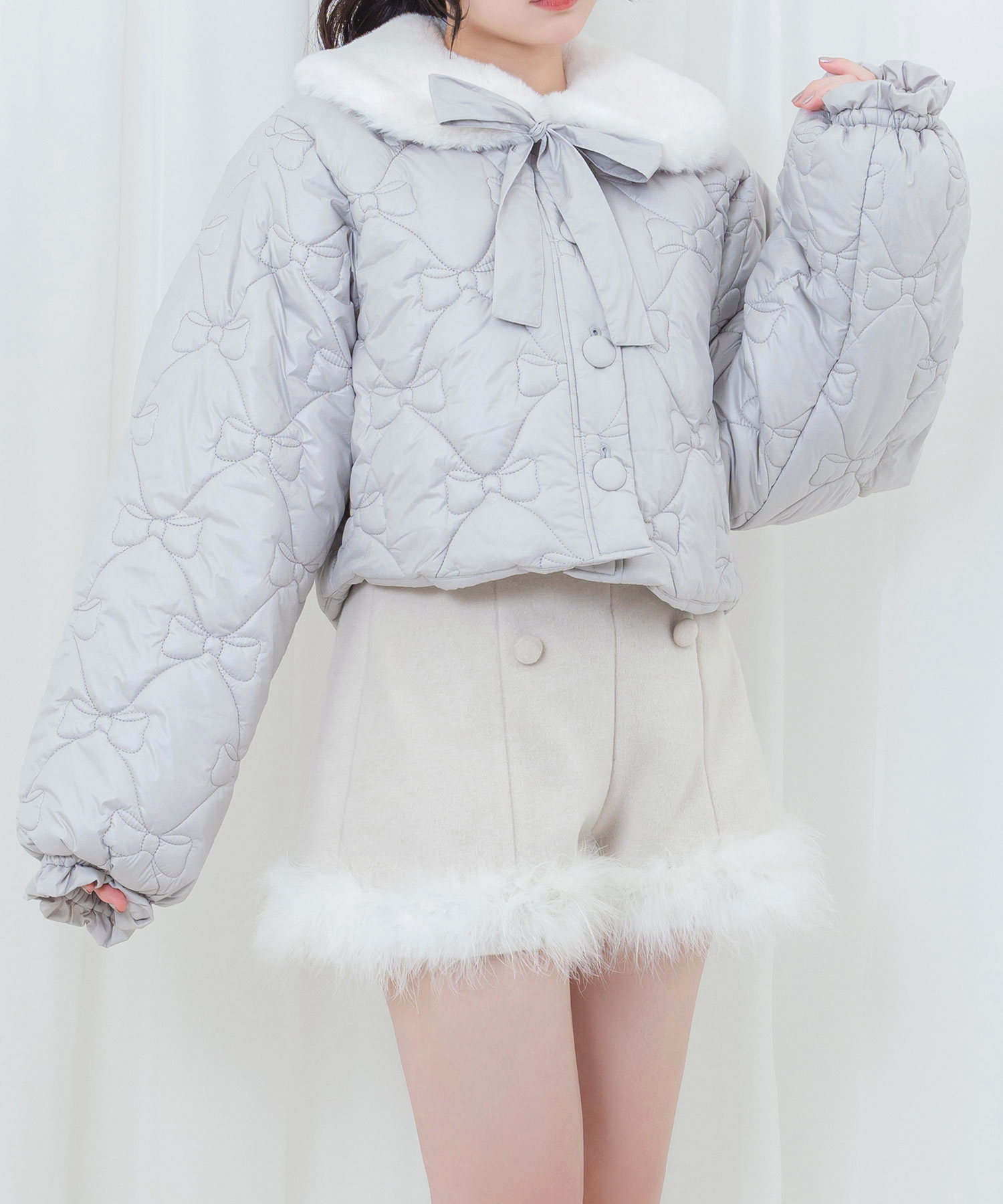 韓国 ファッション通販 リボンキルトティペット付き中綿ジャケット – BUNNY APARTMENT ジャケット・アウター