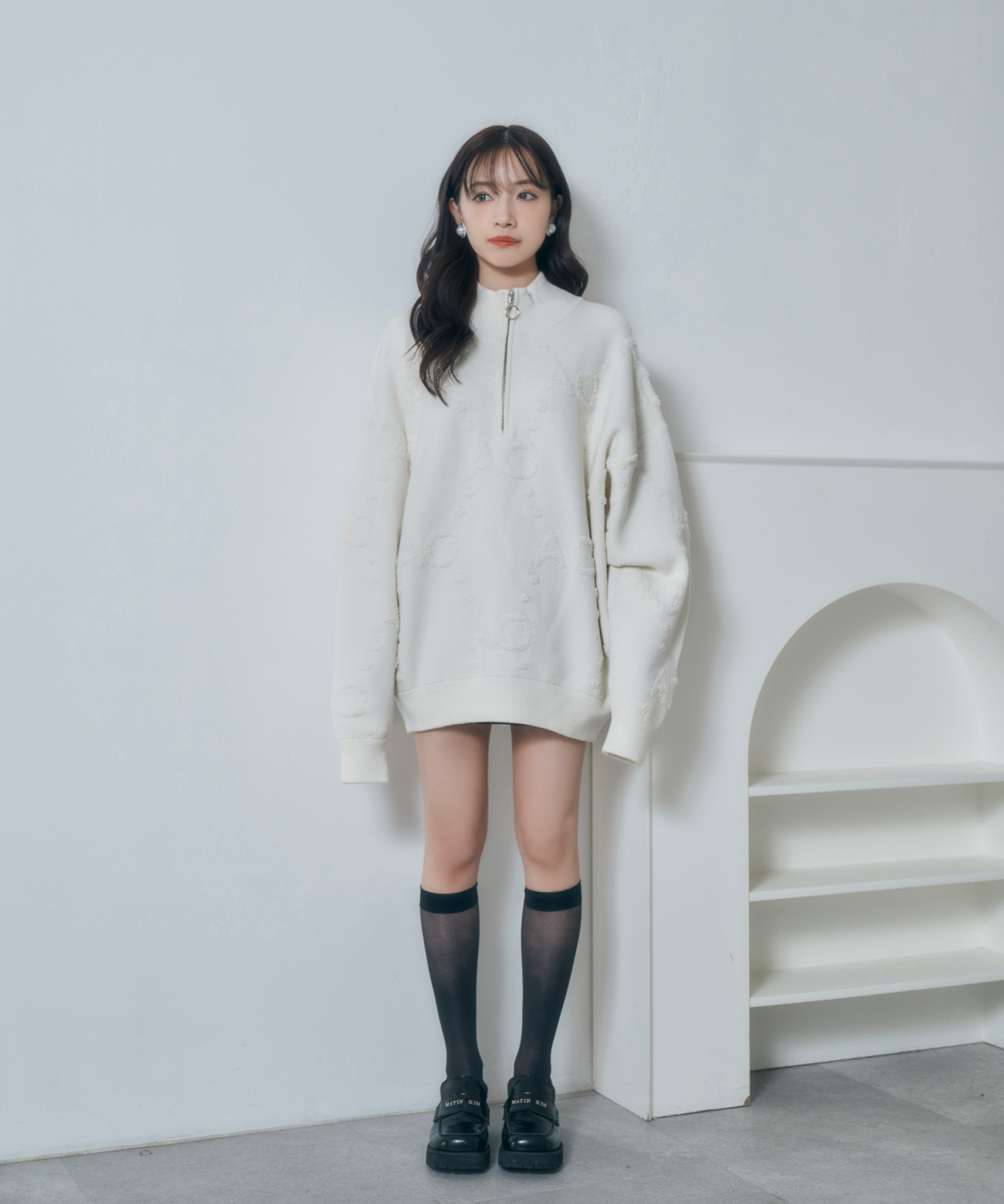 UNISEX モノグラムハーフジップニット