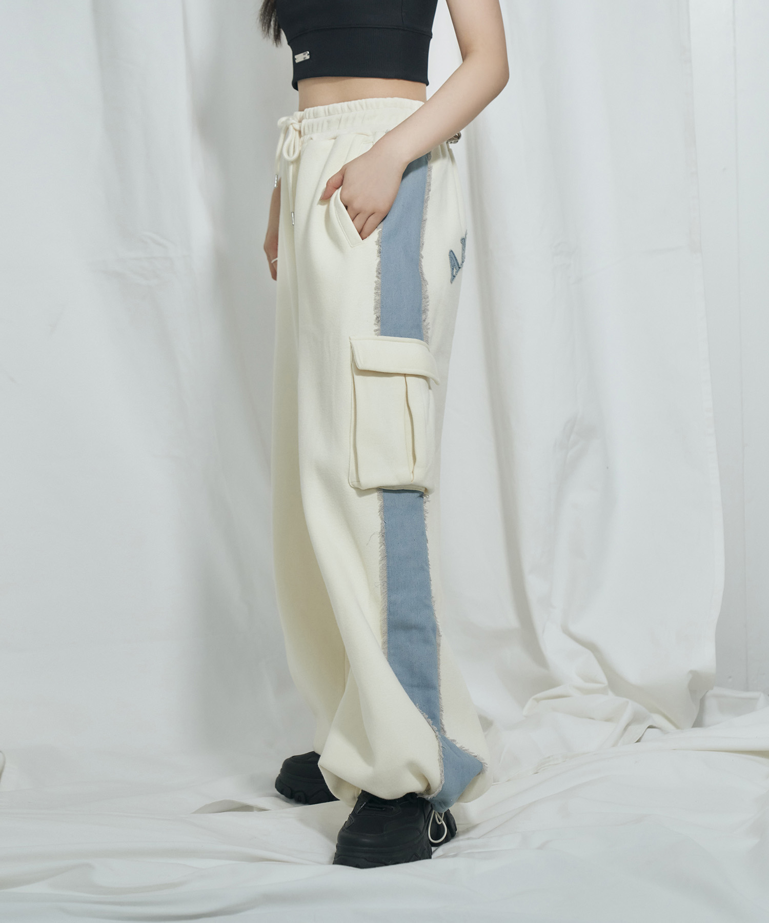 UNISEX デニムライン裏起毛パンツ