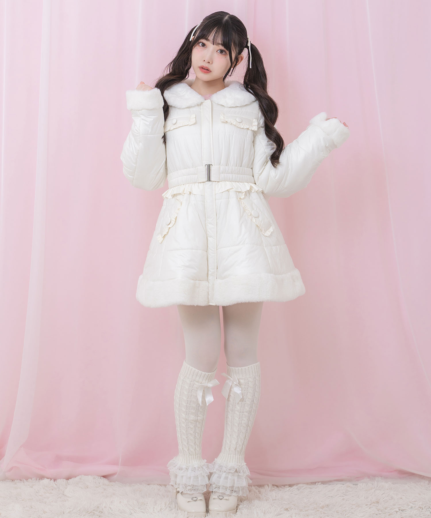 バックリボンベルト中綿ジャケット