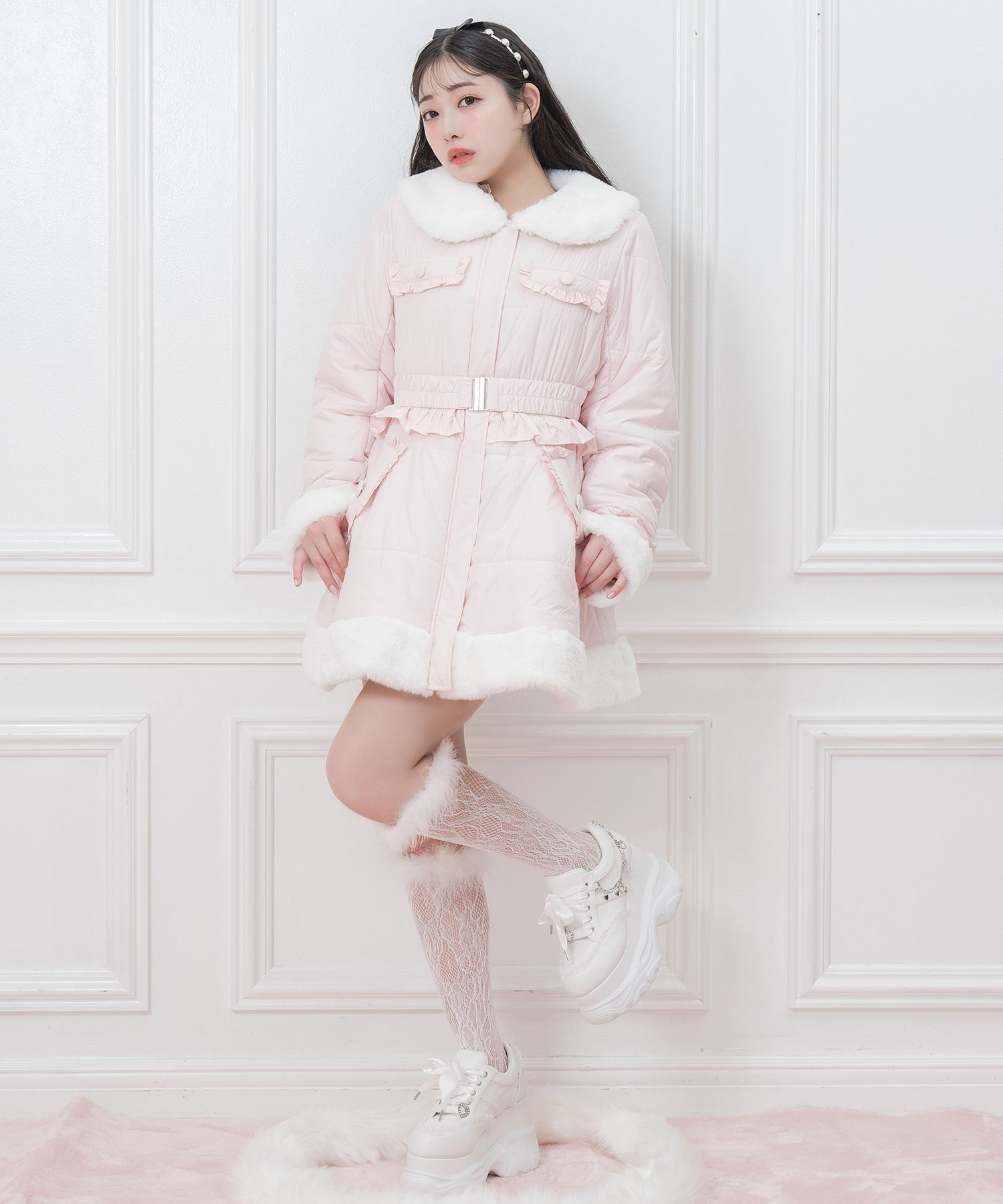 バックリボンベルト中綿ジャケット