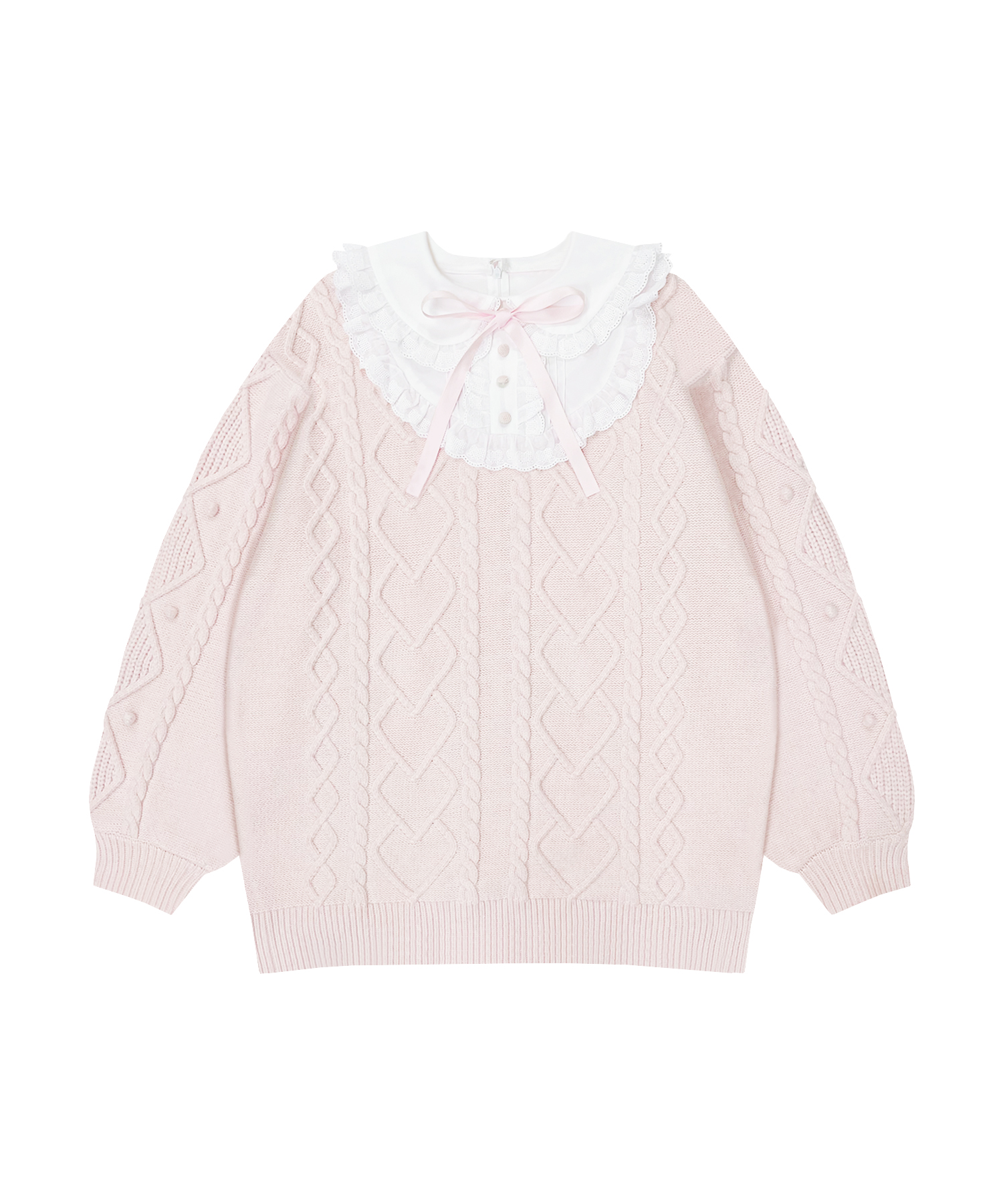 コットンレース配色ニットワンピース